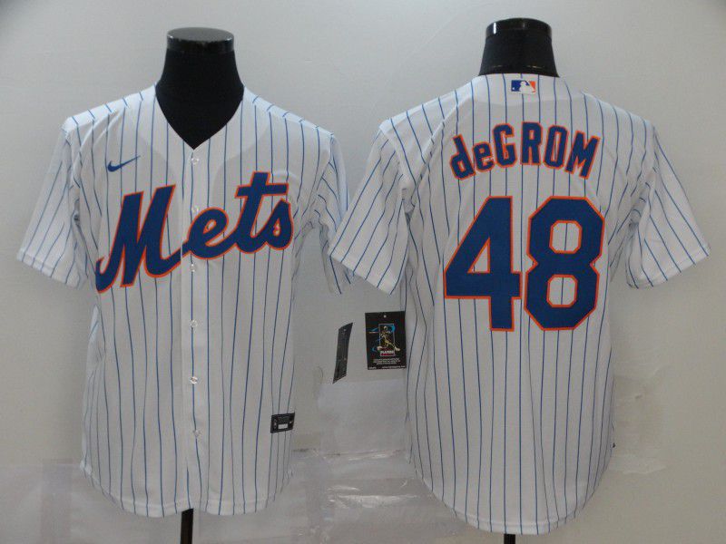 Men New York Mets 48 deGrom White stripes Nike Game MLB Jerseys